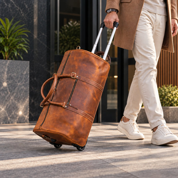 Tan Leather Trolley Bag 44L