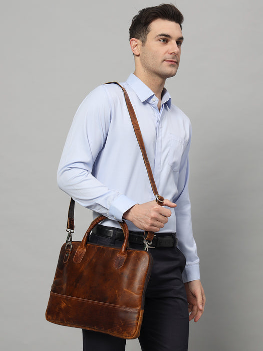 Modernist Leather Laptop Bag- Brown