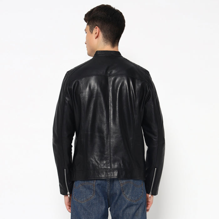 Adventure Black Leather Biker Jacket