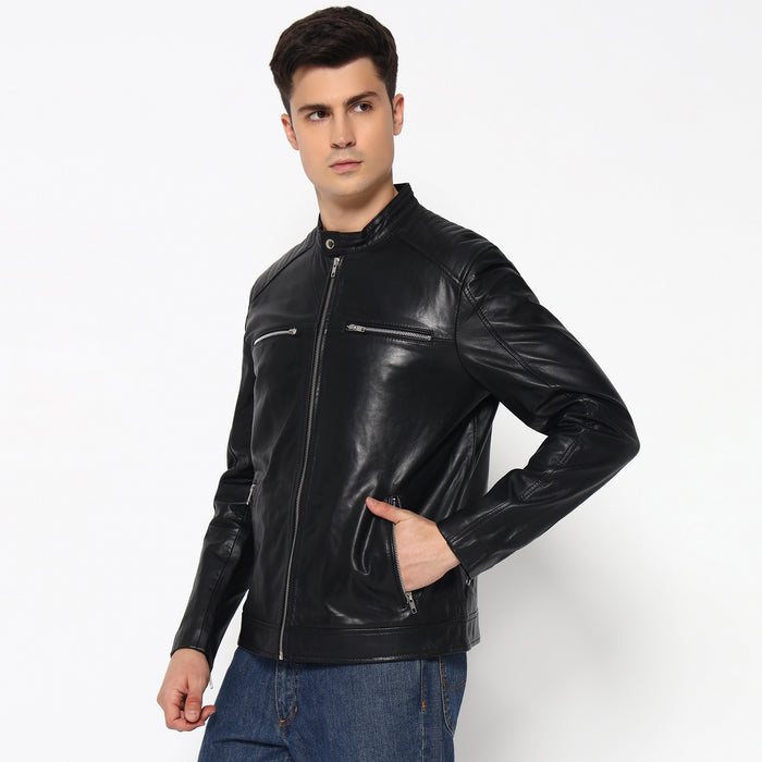 Adventure Black Leather Biker Jacket