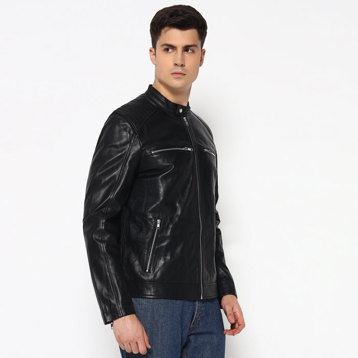 Adventure Black Leather Biker Jacket