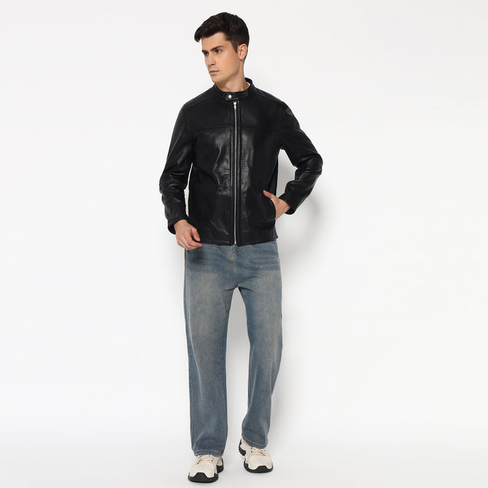 Men’s Timeless Plain Black Leather Jacket
