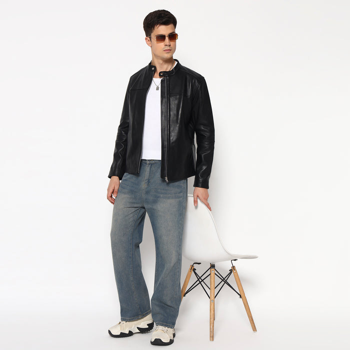 Men’s Timeless Plain Black Leather Jacket