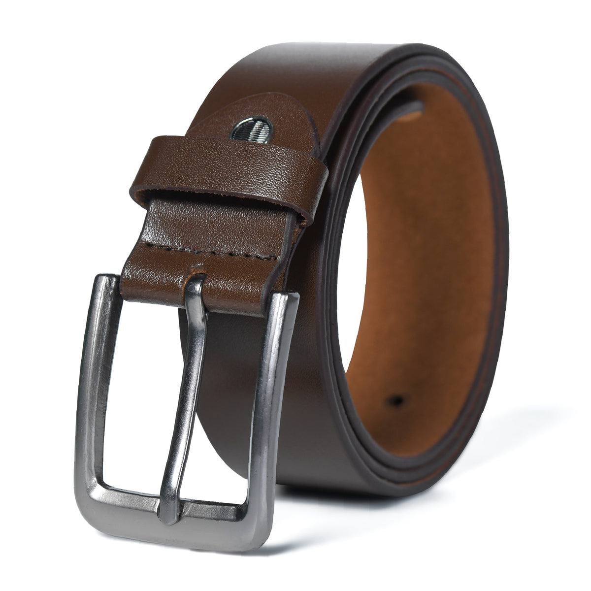 Dual Tone Brown Men's Formal Stitch Design Genuine Leather Belt