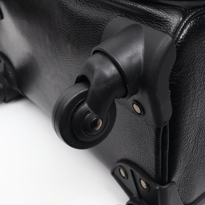 Timeless Black Leather Trolley Suitcase
