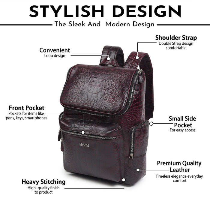 Regal Crocodile Texture Laptop Backpack, Pinkish Red