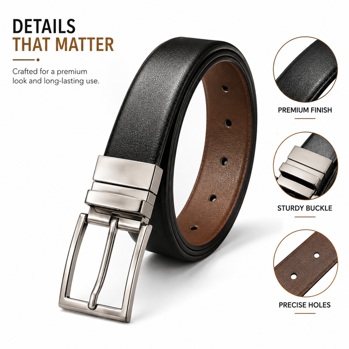 Classic Formal Reversible Leather Belt - Black & Brown