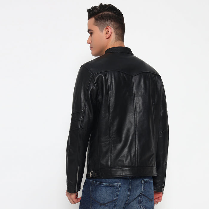 Phantom Black Leather Bomber Jacket