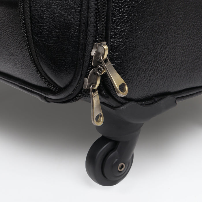 Timeless Black Leather Trolley Suitcase