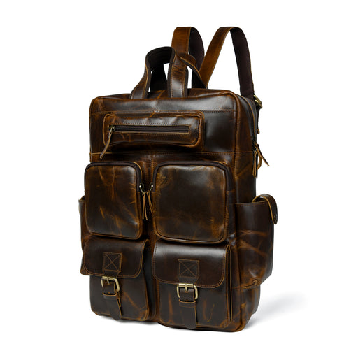 best leather backpack mens india Brown Laptop for Work for Men The Real Leather Co Our City Backpack in a distressed waxy brown finish is a practical answer to commuting in style Rucksack Vintage Laptop New Travel