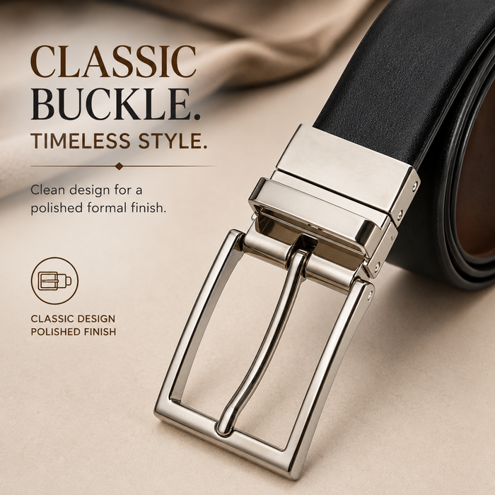 Classic Formal Reversible Leather Belt - Black & Brown
