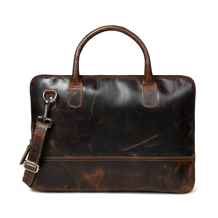 Modernist Leather Laptop Bag - Dark Brown