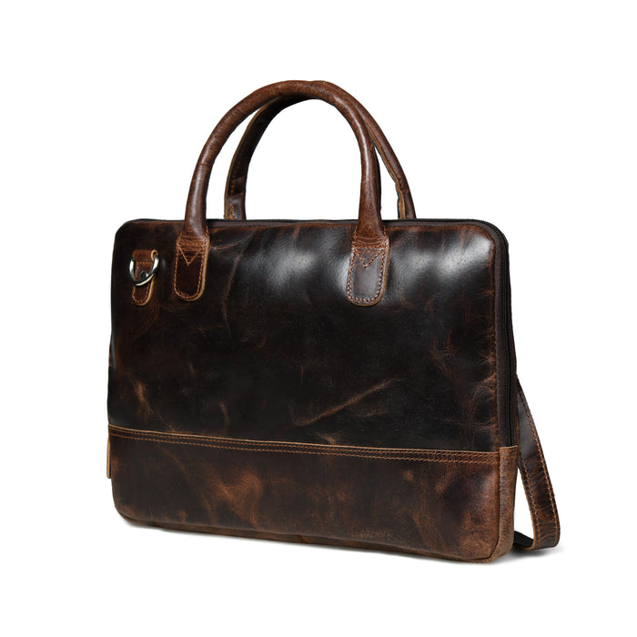 Modernist Leather Laptop Bag - Dark Brown