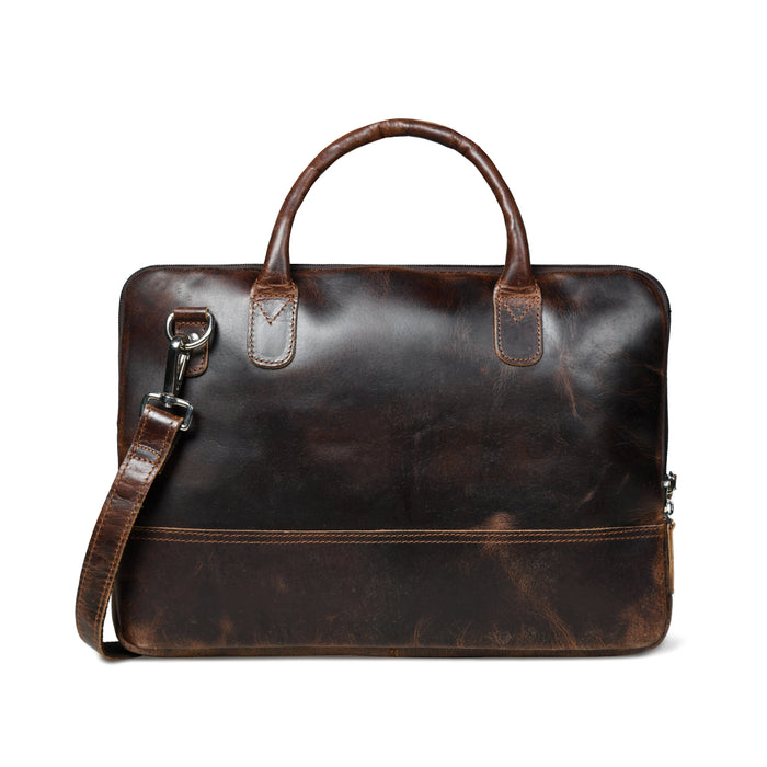 Modernist Leather Laptop Bag - Dark Brown