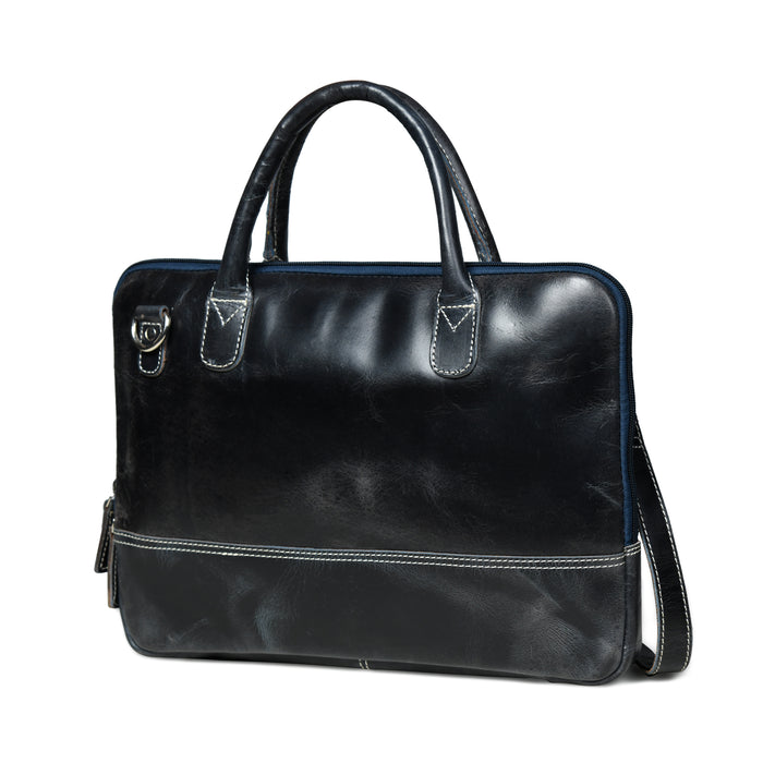 Modernist Leather Laptop Bag - Dark Blue