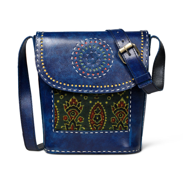 Vibrant Heritage Ajrakh Satchel - Blue