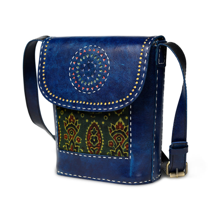 Vibrant Heritage Ajrakh Satchel - Blue