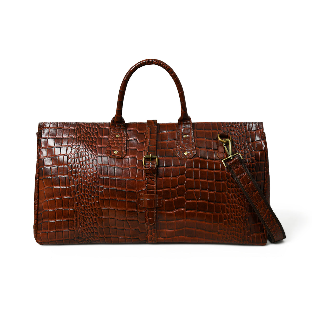 LuxeHide Brown Croco Pattern Duffle — MaheTri