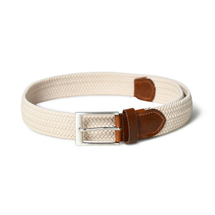 Cream & Brown Braided Canvas Leather Belt