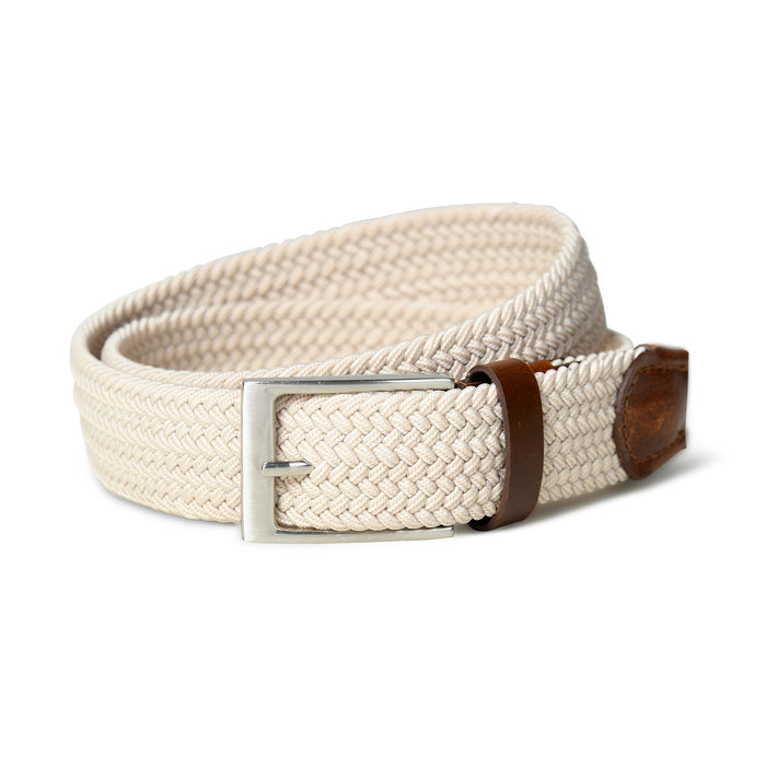 Cream & Brown Braided Canvas Leather Belt