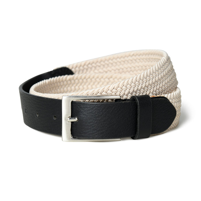 Cream & Black Braided Canvas Leather Belt