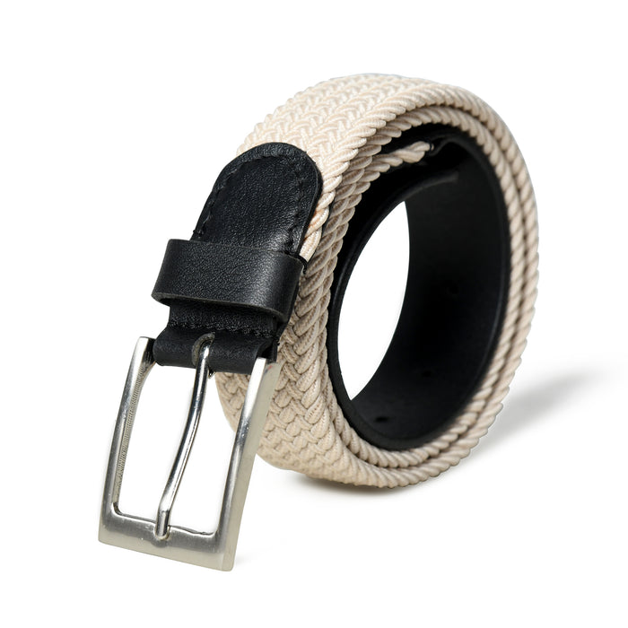 Cream & Black Braided Canvas Leather Belt