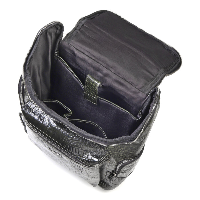 Regal Crocodile Texture Laptop Backpack, Dark Green