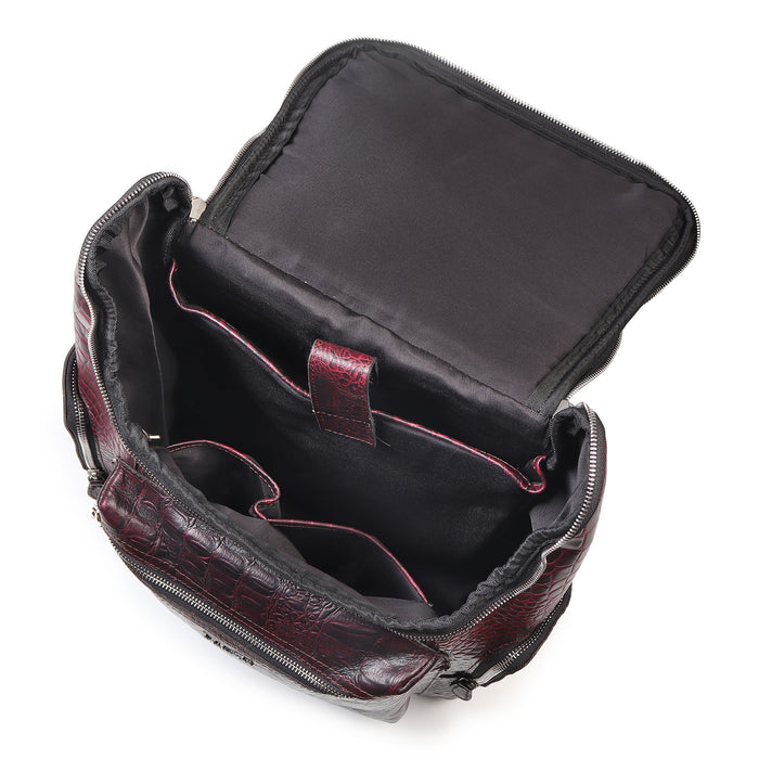 Regal Crocodile Texture Laptop Backpack, Pinkish Red