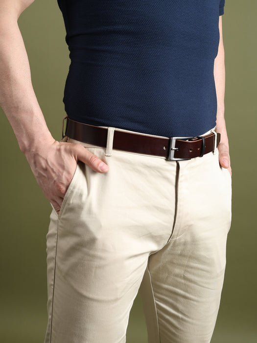 Classic Merlot Slim Leather Belt