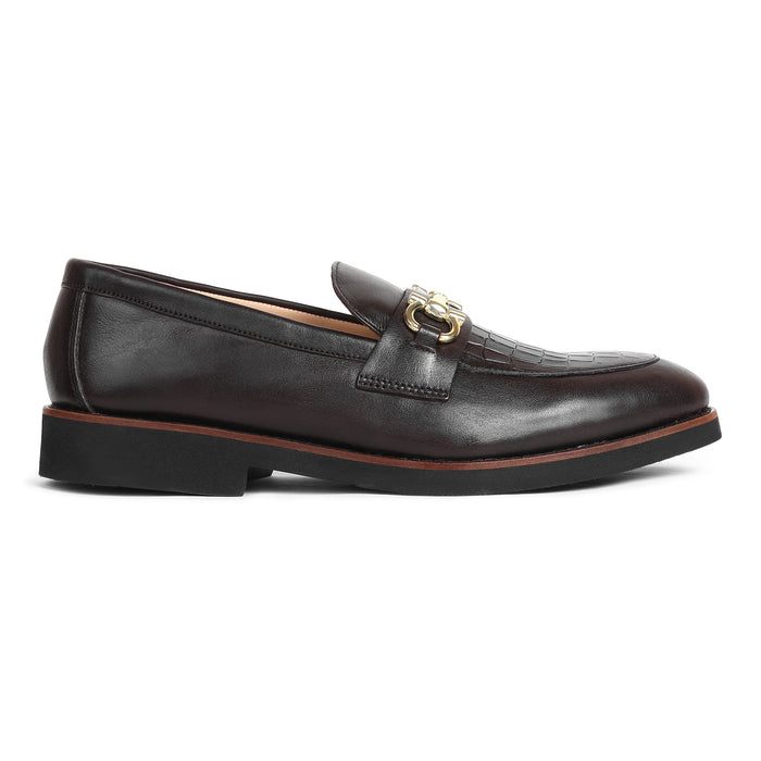Brown Slip-On Genuine Leather Croco Print