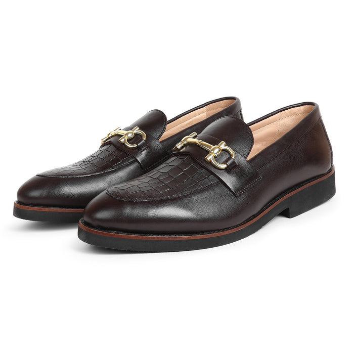 Brown Slip-On Genuine Leather Croco Print