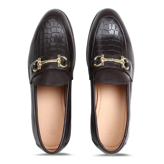 Brown Slip-On Genuine Leather Croco Print