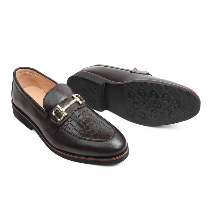 Brown Slip-On Genuine Leather Croco Print