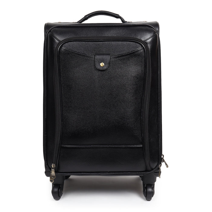 Timeless Black Leather Trolley Suitcase