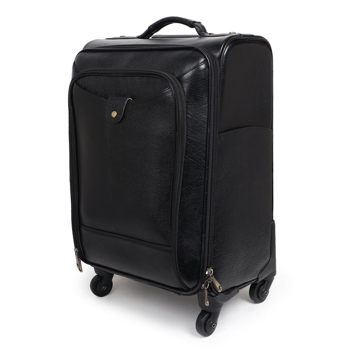 Timeless Black Leather Trolley Suitcase