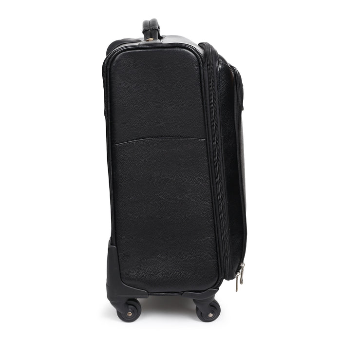 Timeless Black Leather Trolley Suitcase