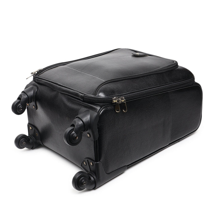 Timeless Black Leather Trolley Suitcase