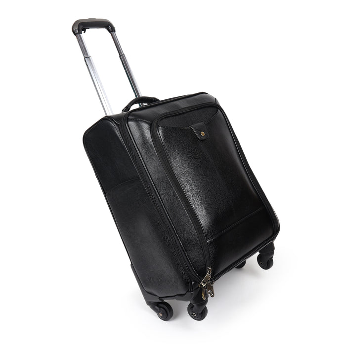 Timeless Black Leather Trolley Suitcase