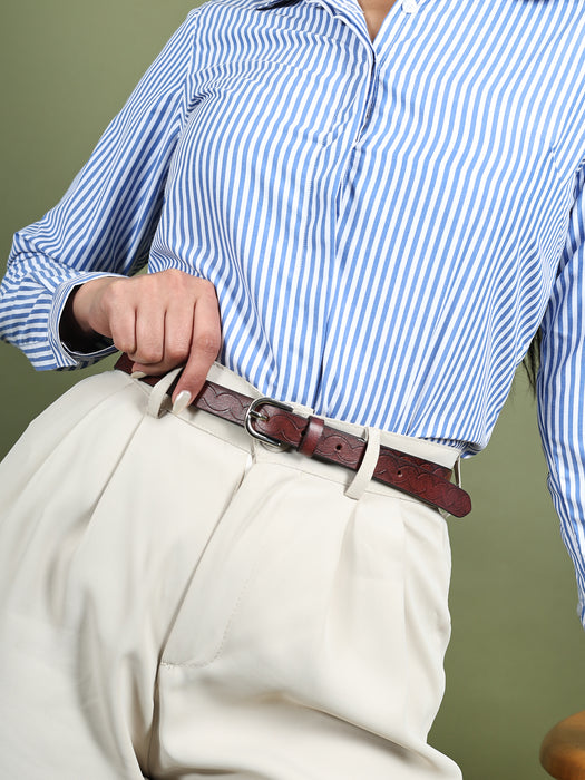 Women's Slim Leather Belt-Maroon