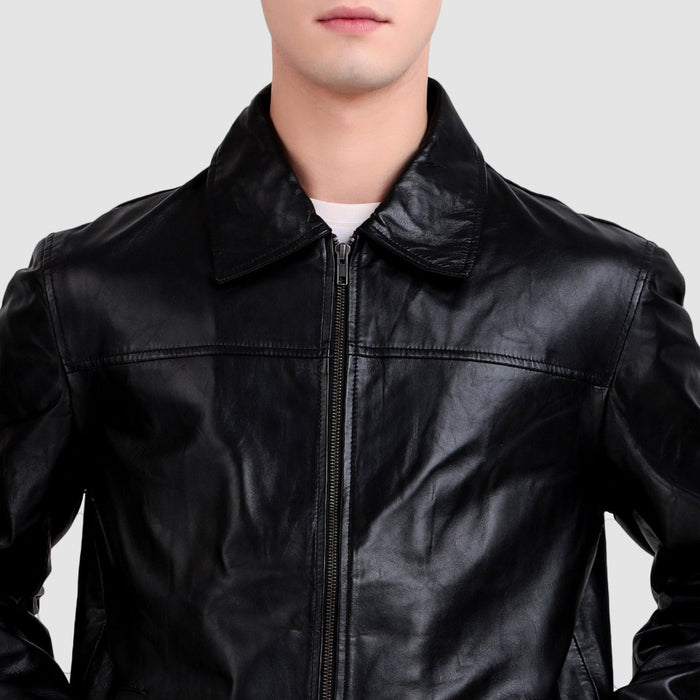 Formal Black Leather Coller Jackets Men