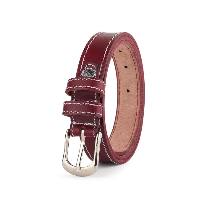 Women's Slim Leather Belt - Cherry Red