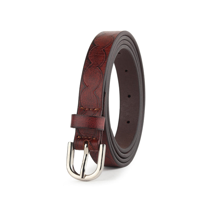 Women's Slim Leather Belt-Maroon