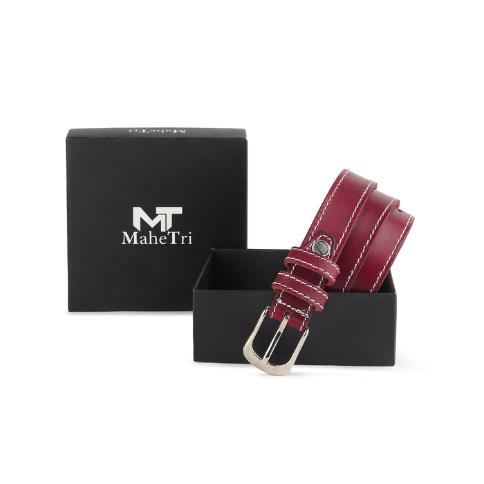Women's Slim Leather Belt - Cherry Red