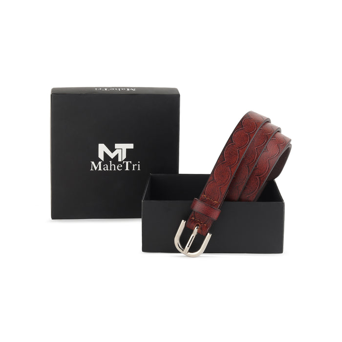 Women's Slim Leather Belt-Maroon