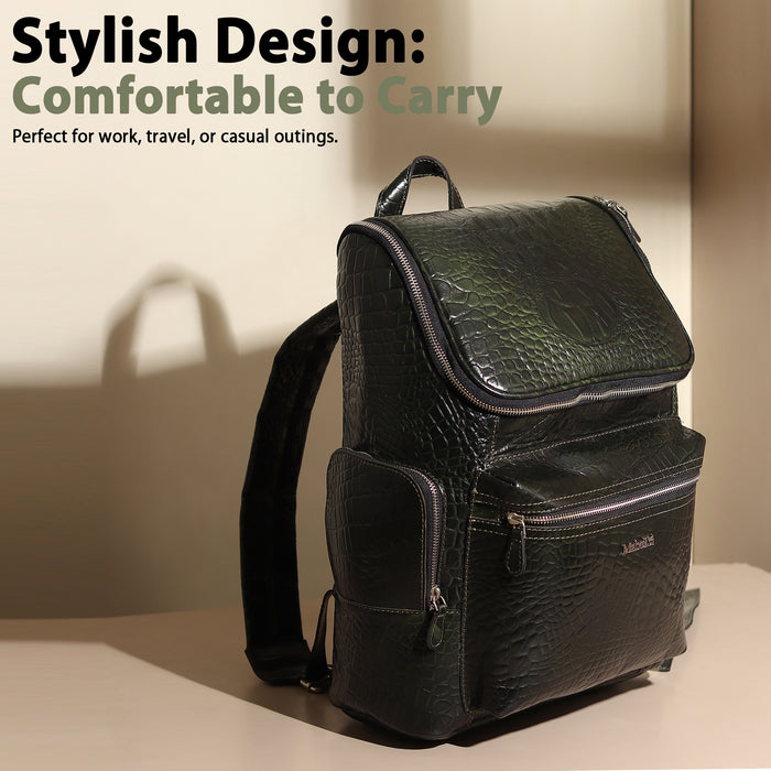 Regal Crocodile Texture Laptop Backpack, Dark Green