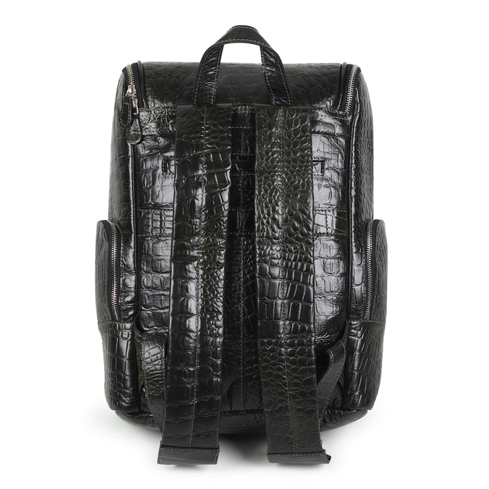Regal Crocodile Texture Laptop Backpack, Dark Green