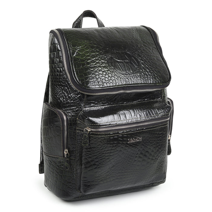 Regal Crocodile Texture Laptop Backpack, Dark Green