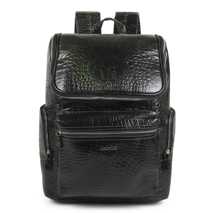 Regal Crocodile Texture Laptop Backpack, Dark Green