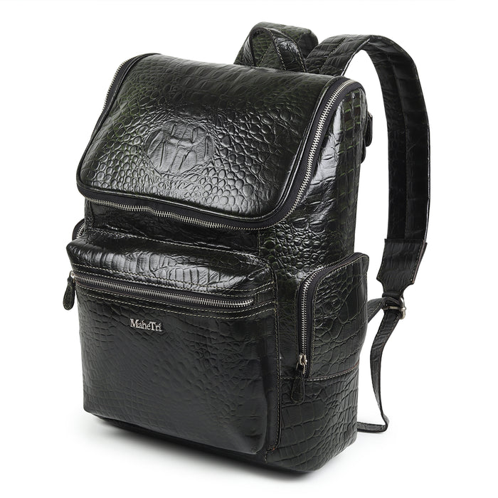 Regal Crocodile Texture Laptop Backpack, Dark Green