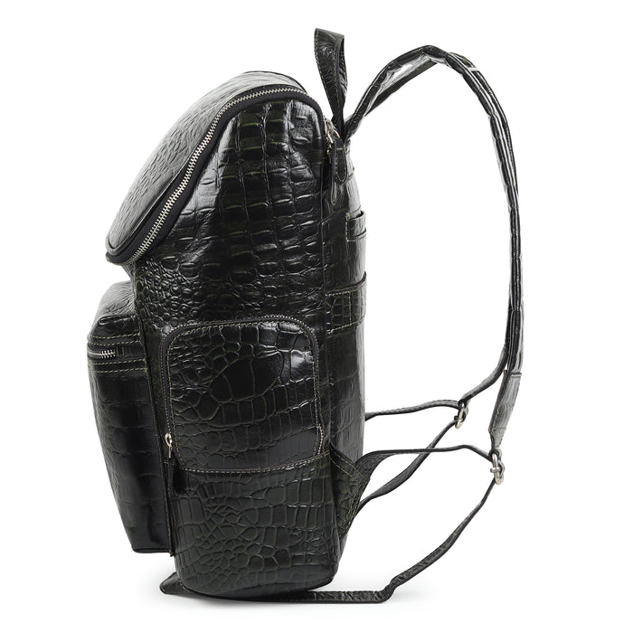 Regal Crocodile Texture Laptop Backpack, Dark Green